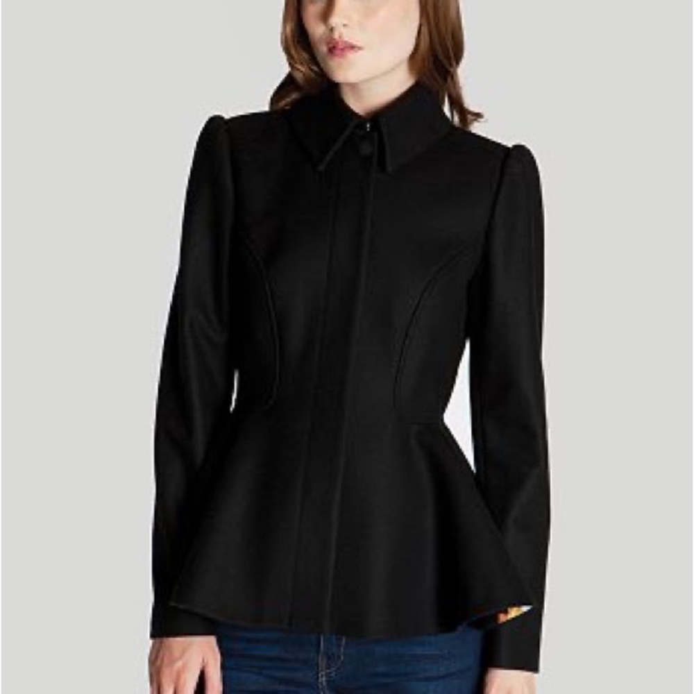 Ted Baker peplum wool cashmere black coat US 2